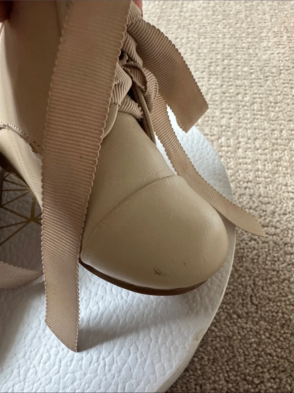Beige Baby Walker Ribbon Lace-Up Boots